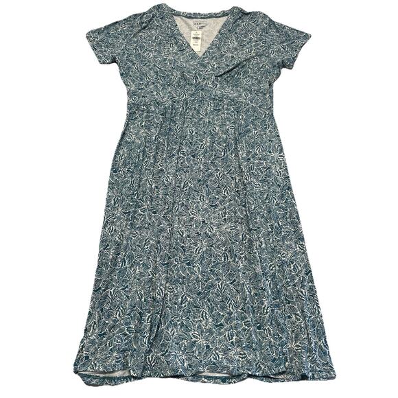 L.L. Bean Summer Knit A-line Dress Women's Large Blue V-Neck - Picture 1 of 4